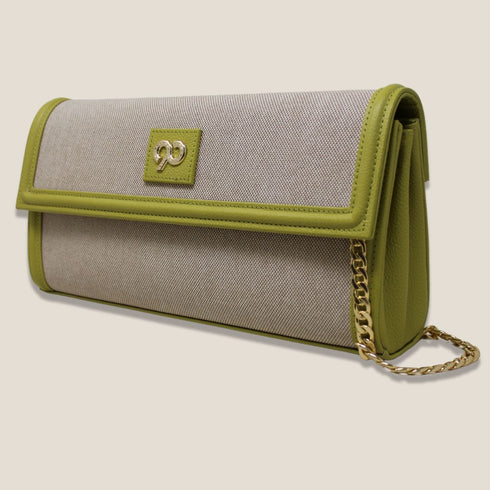 90 Feet Kaya Lime Green Premium Genuine Leather and Canvas Clutch Bag